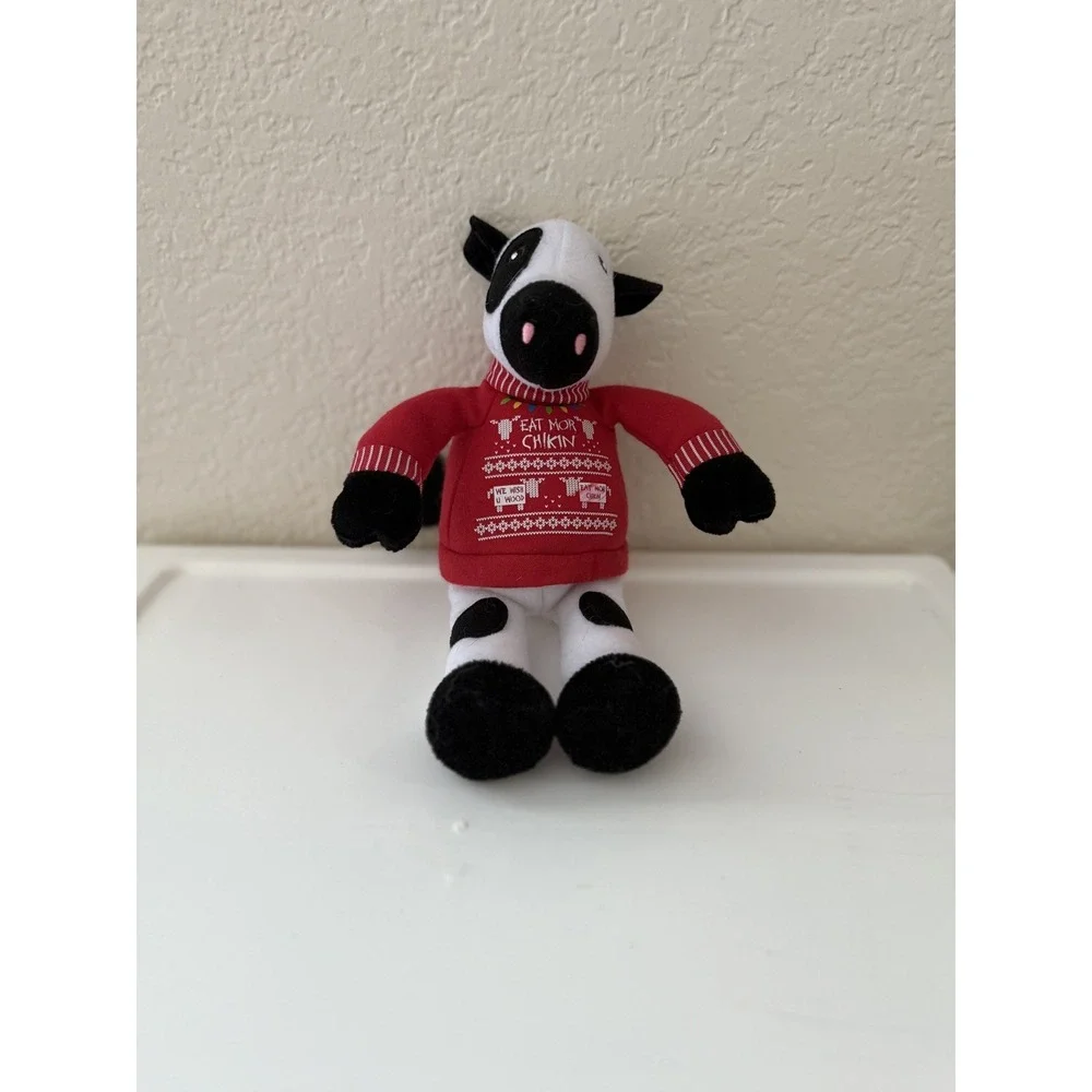Chick Fil A Cow Stuffed Plush Ugly Christmas Sweater Eat More Chikin Red 2018